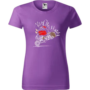 Dámské tričko DOBRÝ TRIKO Dámské tričko s potiskem Santa na motorce Barva: Fialová, Velikost: XS