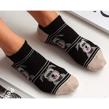 Dámské ponožky DOVOZ EU Dámské kotníčkové ponožky pes knírač černé Velikost: 37/41