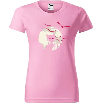 Dámské tričko DOBRÝ TRIKO Dámské tričko s potiskem Kočka a netopýři Barva: Růžová, Velikost: 3XL