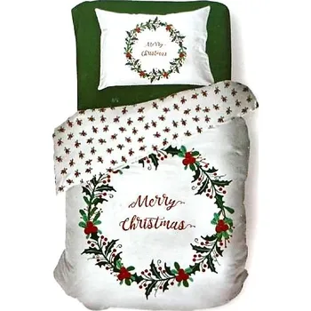 Povlečení KSTL 2-dílné bavlněné povlečení Merry Christmas 140x200cm 70x90cm, bílé