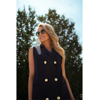 Dámská vesta Elegantní, dvouřadá maxi vesta A664 Barva: Černá, Velikost: L