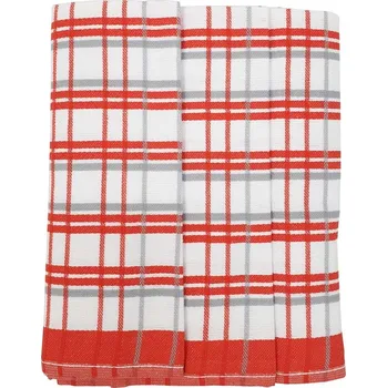 Utěrka Utěrky z egyptské bavlny, červeno-šedo-bílé káro, č.7, 50x70cm, 3ks