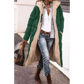 Dámský kabát Ležérní dámský zimní kabát s bavlněnou podšívkou (Plus size L-3XL) Barva: zelená, Velikost: XXXL