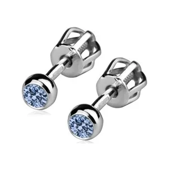 Náušnice Dětské stříbrné náušnice šroubovací - světle modrý zirkon