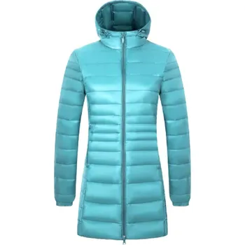 Dámská bunda Dámská zimní/podzimní prošívaná bunda s kapucí plněná kachním peřím Barva: modrá, Velikost: 6XL