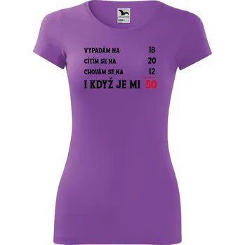 Dámské oblečení DOBRÝ TRIKO Dámské tričko k narozeninám Je mi 50 Velikost: 2XL, Barva: Fialová