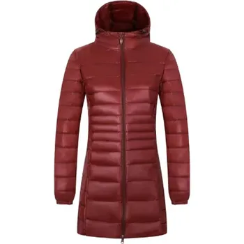 Dámská zimní/podzimní prošívaná bunda s kapucí plněná kachním peřím Barva: vínová (wine red), Velikost: 7XL