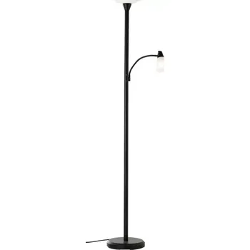 Stojací lampa Brilliant G93004/06 LUCY - Stojací černá lampa se dvěma vypínači na svítidle, LED E27 + E14, 180cm (Moderní stojací lampa se čtecím ramenem v černé barvě)