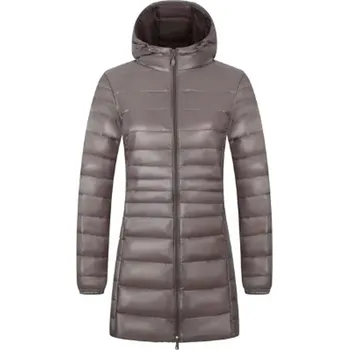 Dámská zimní/podzimní prošívaná bunda s kapucí plněná kachním peřím Barva: Khaki, Velikost: XL