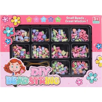 Dětské navlékací korálky Korálky barevné pastelové navlékací s provázky set výroba dětské bižuterie