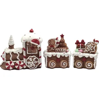 Vánoční dekorace Autronic Perníkový vláček se dvěma vagónky - zdobený, polyresin