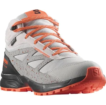 Dětská treková obuv Salomon Outway Mid CSWP J L47187400 - lunar rock/black/shocking orange 37