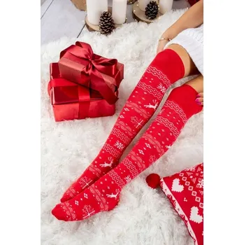 Dámské punčochy Fashionweek Vánoční nadkolenky,ponožky nad koleno MILENA WHITE MM1276 Barva: Červená, Velikost: Universal