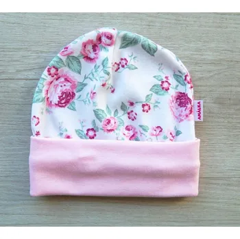 Kojenecké oblečení AMÁLKA Bavlněná jarní čepička, růžové květy Velikost: 62-68