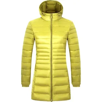 Dámská zimní/podzimní prošívaná bunda s kapucí plněná kachním peřím Barva: žlutozelená (green), Velikost: 5XL