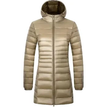 Dámská zimní/podzimní prošívaná bunda s kapucí plněná kachním peřím Barva: champagne, Velikost: XXXL