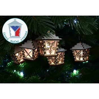 Vánoční ozdoba LED dřevěné lucerničky - DŘEVĚNKY MIX