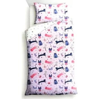 Povlečení KSTL 2-dílné oboustranné povlečení 140x200cm 70x50cm kočka-fialová