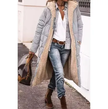 Dámský kabát Ležérní dámský zimní kabát s bavlněnou podšívkou (Plus size L-3XL) Barva: Stříbrná, Velikost: XXXL