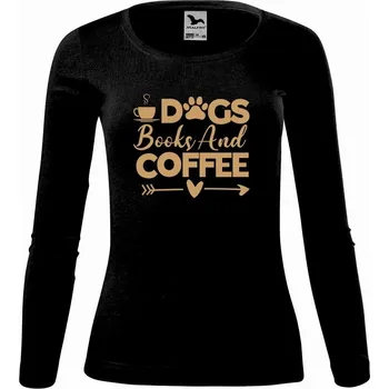 Dámské tričko DOBRÝ TRIKO Dámské bavlněné triko Psi knihy a káva Velikost: 3XL, Barva: Černá