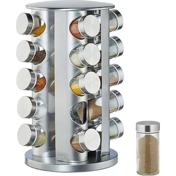 Household Otočný organizér na koření s nádobami 20 ks / Nerezová ocel