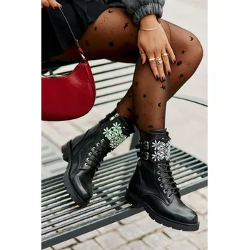 Dámské kozačky Zateplené pracovní boty s ozdobným pásem a přezkami Viveria Barva: Černá, Velikost: 39