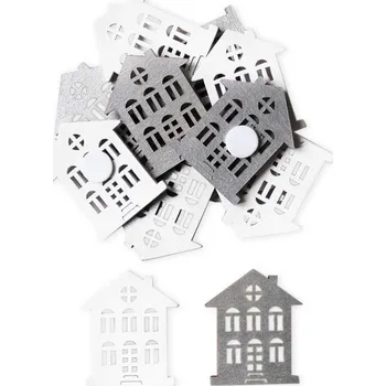 Dřevěné domečky bílošedé s lepítky 35 mm - 6 ks