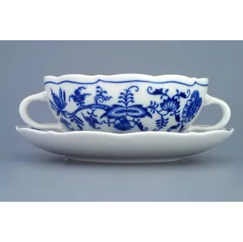 Cibulák šálek + podšálek bujón s 2 oušky 0,30 l originální cibulákový porcelán Dubí, cibulový vzor