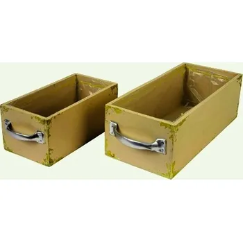 Obal na květináč Dřevěný truhlík zlatý s uchy - 30 x 15 x 9 cm