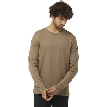 Pánské tričko Salomon Logo Performance LS Tee M - hnědá M