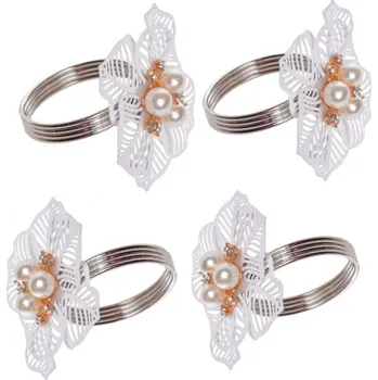 Kroužek na ubrousek Kroužky na ubrousky LUX - květ s perlami - 4 ks