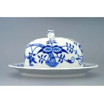 Dóza na potraviny Cibulák Dóza na sýr kulatá komplet 19 cm originální cibulákový porcelán Dubí, cibulový vzor,