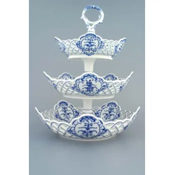 cibulák etažér 3 dílný mísy pětihranné prolamované 36 cm originální český porcelán Dubí