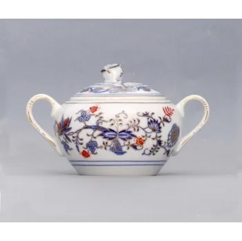 Cukřenka Cukřenka s oušky s víčkem bez výřezu 0,30 l originální cibulák zlacený s dekorací rubín, cibulový porcelán Dubí