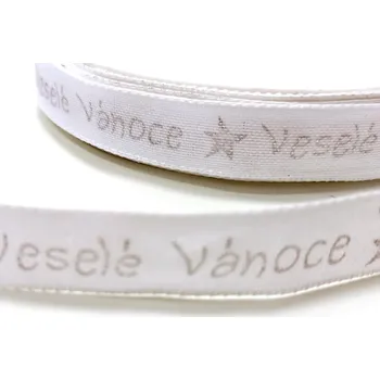 Stuha Stuha látková Veselé Vánoce - bílo - stříbrná - 15 mm/1 m