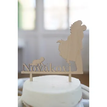 Svatební dekorace Dřevěný zápich do dortu - pár s miminkem