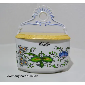 Dóza na potraviny Slánka závěsná s víkem Cukr 0,70 l barevný cibulák porcelán Dubí