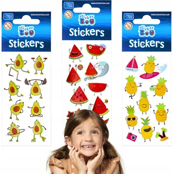 samolepka Sada nálepek pro děti samolepky s ovocem AVOKÁDO ANANAS MELOUN