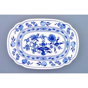 Cibulák mísa plochá hranatá 24 cm originální cibulákový porcelán Dubí, cibulový vzor,