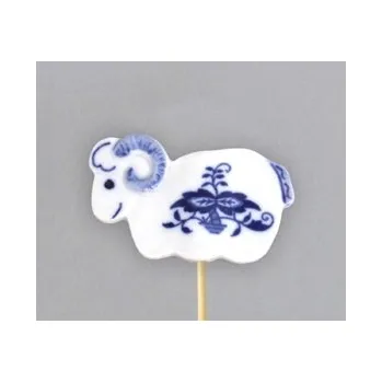 Velikonoční dekorace Cibulák Velikonoční ozdoba beránek zápich 29 cm, originální cibulákový porcelán Dubí, cibulový vzor,