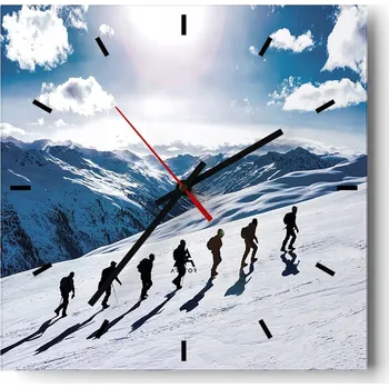 Hodiny Nástěnné hodiny do kuchyně 30x30 Hory Příroda Stylové hodiny na skle Loft Tiché