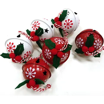 Vánoční dekorace Rolnička lux s vločkami - bílo-červená - 5 cm - 1 ks