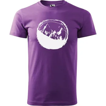 Pánské oblečení DOBRÝ TRIKO Pánské tričko s potiskem Hory a kolo Velikost: XL, Barva: Fialová