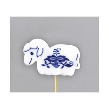 Velikonoční dekorace Cibulák Velikonoční ozdoba ovečka zápich 29 cm, originální cibulákový porcelán Dubí, cibulový vzor,