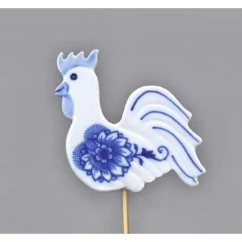 Velikonoční dekorace Cibulák velikonoční ozdoba kohoutek zápich 29 cm originální cibulákový porcelán Dubí, cibulový vzor