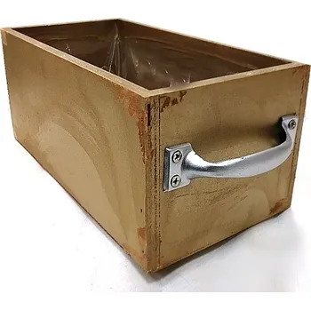 Obal na květináč Dřevěný truhlík zlatý s uchy - 23 x 12 x 9 cm