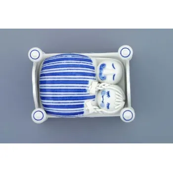 Dóza na potraviny Cibulák Dóza na bonbóny postýlka komplet 12 x 9 cm originální cibulákový porcelán Dubí, cibulový vzor,