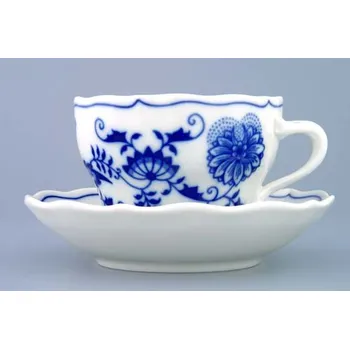 Cibulák šálek + podšálek B+ZB zrcadlový podšálek 0,20 l originální cibulákový porcelán Dubí, cibulový vzor,