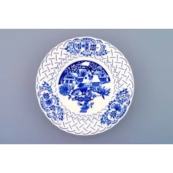 Talíř Cibulák Talíř výroční 2001 závěsný reliéfní 18 cm , originální cibulákový porcelán Dubí , cibulový vzor,