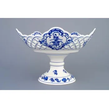 Cibulák Mísa pětihranná prolamovaná na dortové noze 24 cm originální cibulákový porcelán Dubí, cibulový vzor,